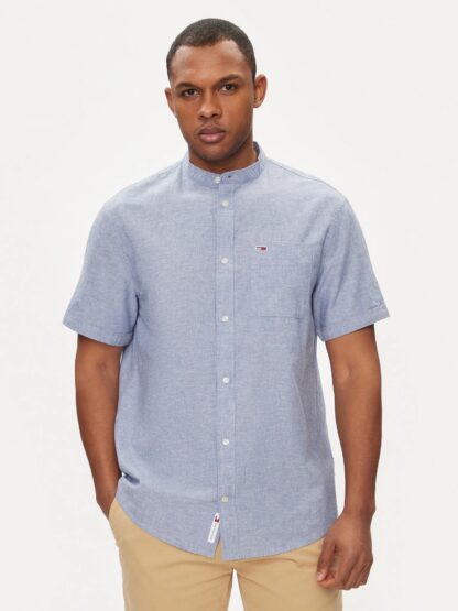 Camisa Tommy Jeans Mao Lino Blend Azul