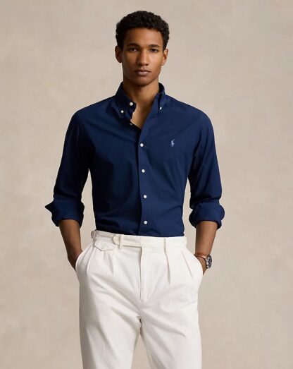 Camisa Polo Ralph Lauren Marino Popelín Elástico