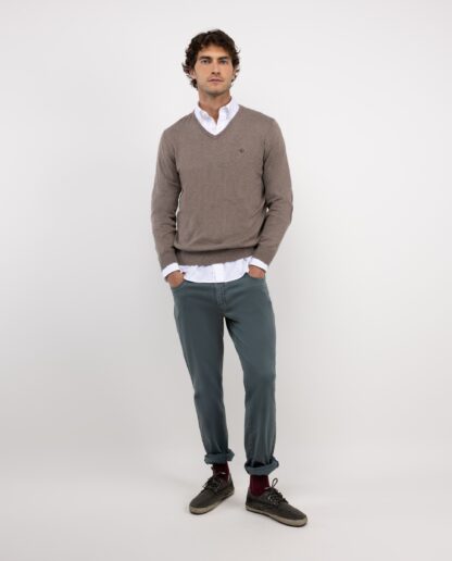 Jersey El Ganso Cuello Pico Coderas Marrón - Imagen 3