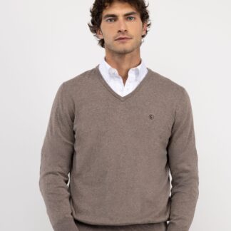 Jersey El Ganso Cuello Pico Coderas Marrón