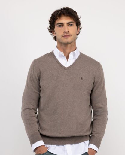 Jersey El Ganso Cuello Pico Coderas Marrón