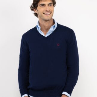 Jersey El Ganso Cuello Pico Coderas Marino