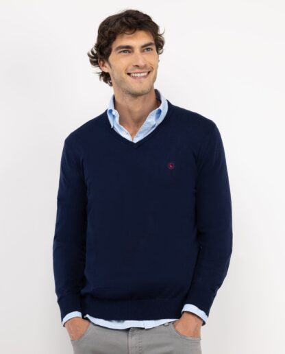 Jersey El Ganso Cuello Pico Coderas Marino