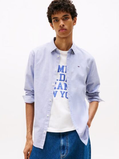 Camisa Tommy Jeans Oxford Slim Azul