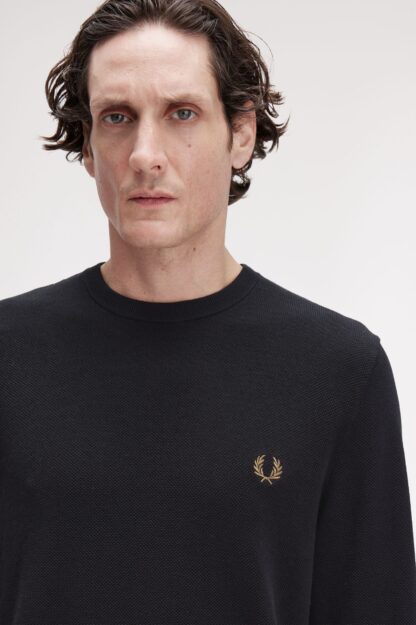 Jersey Fred Perry Cuello Redondo Negro - Imagen 3