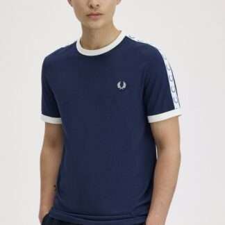 Camiseta Fred Perry Ringer Azul con Cinta Deportiva